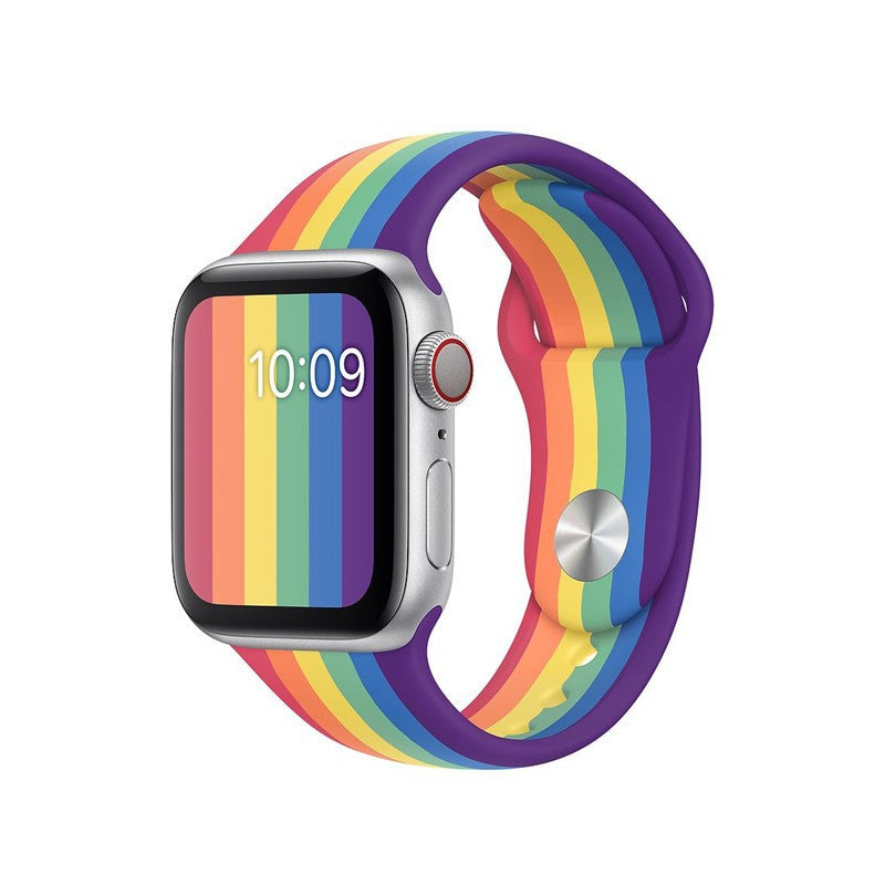 Suitable for Apple apple watch345 sports non-slip watch silicone strap fashion rainbow iWatch strap