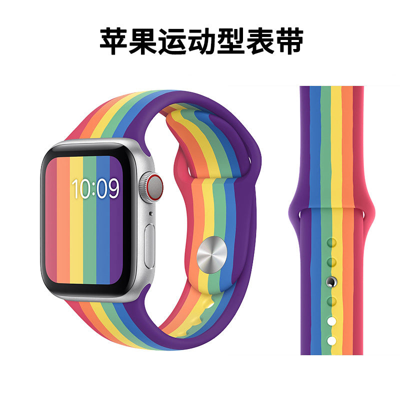 Suitable for Apple apple watch345 sports non-slip watch silicone strap fashion rainbow iWatch strap