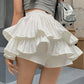 High Waist Pleated Mini Skirt Women Double Layer White A-line Skirt with Shorts Y2k Clothes Korean Fashion Goth Harajuku Skirt