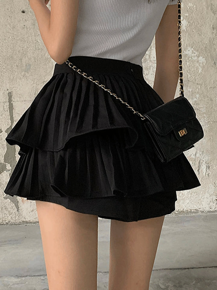 High Waist Pleated Mini Skirt Women Double Layer White A-line Skirt with Shorts Y2k Clothes Korean Fashion Goth Harajuku Skirt