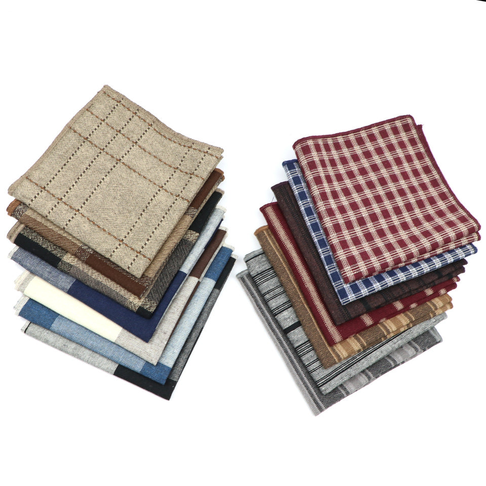 High Quality Hankerchief Scarves Brown Plaid Striped Business Suit Hankies Cotton Casual Men's Grey Pocket Square Handkerchiefs