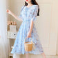 2022 Ruffled Peter Pan Collar Pink Floral Chiffon Dress Spring Summer Sweet Style Dress Korean Style Prairie Chic Casual Dress