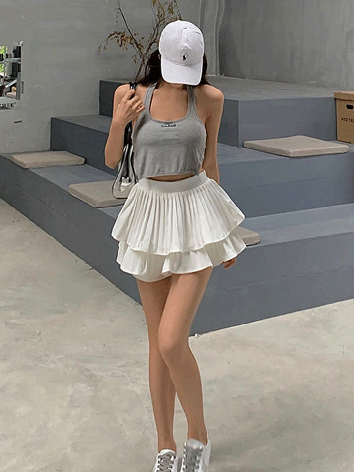 High Waist Pleated Mini Skirt Women Double Layer White A-line Skirt with Shorts Y2k Clothes Korean Fashion Goth Harajuku Skirt