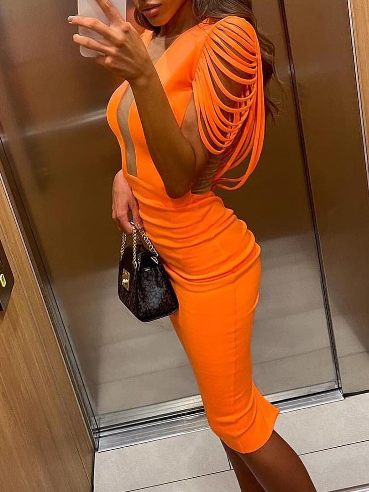 Tassel Bandage Dress for New Year 2022 Women Orange Bandage Dress Bodycon Summer Elegant Sexy Party Dress Evening Club Outfits