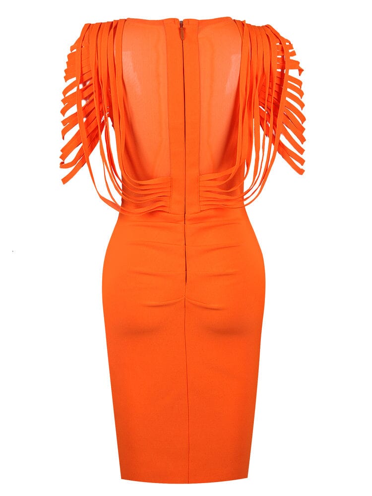 Tassel Bandage Dress for New Year 2022 Women Orange Bandage Dress Bodycon Summer Elegant Sexy Party Dress Evening Club Outfits