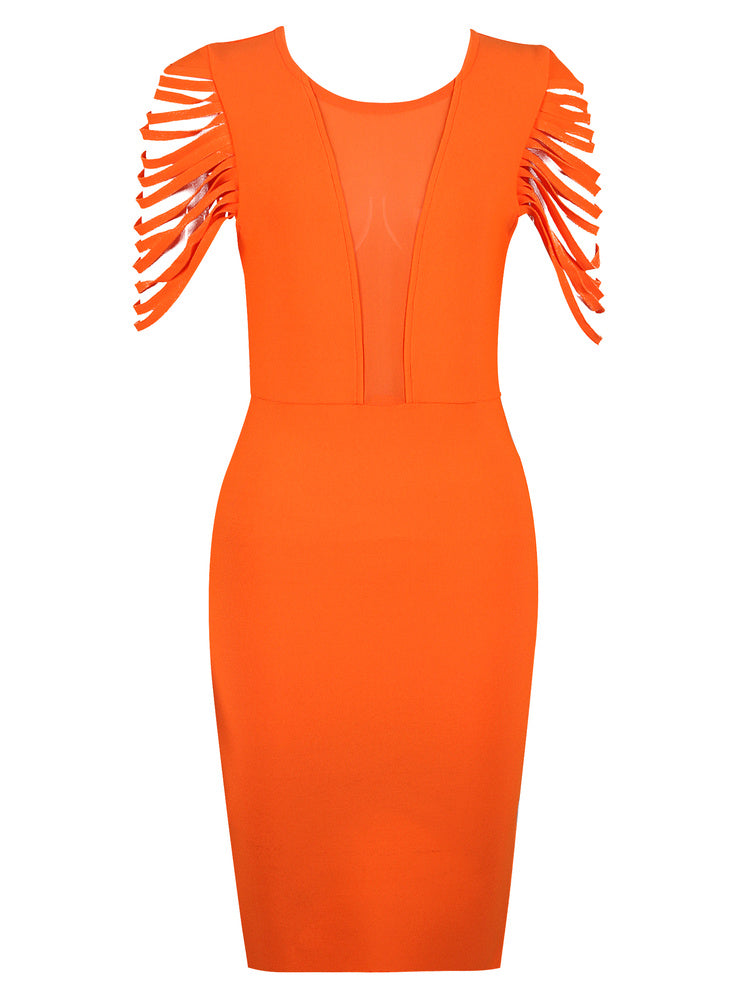 Tassel Bandage Dress for New Year 2022 Women Orange Bandage Dress Bodycon Summer Elegant Sexy Party Dress Evening Club Outfits