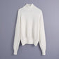 Willshela Women Fashion Solid Knit Sweater Top Long Sleeves High Neck Vintage Female Knitted Sweaters Pullover Chic Tops