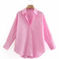 Zevity New Women Simply Candy COlor Single Breasted Poplin Shirts Office Lady Long Sleeve Blouse Roupas Chic Chemise Tops LS9114