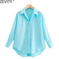 Zevity New Women Simply Candy COlor Single Breasted Poplin Shirts Office Lady Long Sleeve Blouse Roupas Chic Chemise Tops LS9114