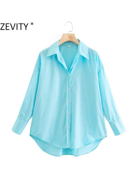 Zevity New Women Simply Candy COlor Single Breasted Poplin Shirts Office Lady Long Sleeve Blouse Roupas Chic Chemise Tops LS9114