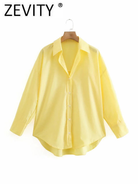 Zevity New Women Simply Candy COlor Single Breasted Poplin Shirts Office Lady Long Sleeve Blouse Roupas Chic Chemise Tops LS9114