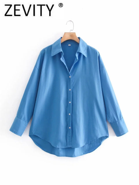 Zevity New Women Simply Candy COlor Single Breasted Poplin Shirts Office Lady Long Sleeve Blouse Roupas Chic Chemise Tops LS9114 from inkedbutterfly