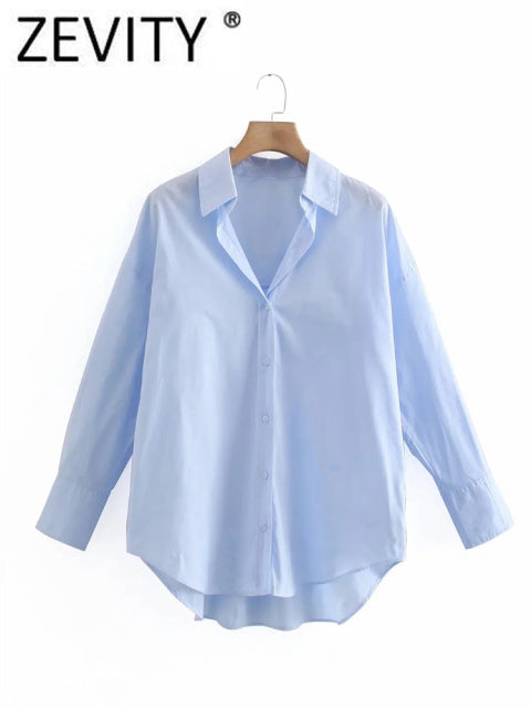 Zevity New Women Simply Candy COlor Single Breasted Poplin Shirts Office Lady Long Sleeve Blouse Roupas Chic Chemise Tops LS9114