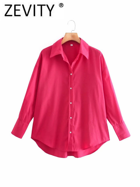 Zevity New Women Simply Candy COlor Single Breasted Poplin Shirts Office Lady Long Sleeve Blouse Roupas Chic Chemise Tops LS9114