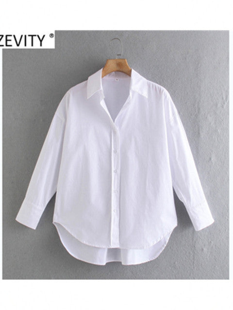 Zevity New Women Simply Candy COlor Single Breasted Poplin Shirts Office Lady Long Sleeve Blouse Roupas Chic Chemise Tops LS9114 from inkedbutterfly