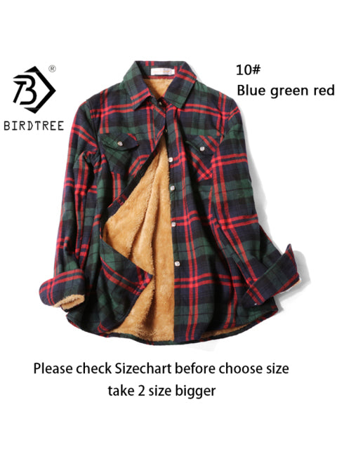 Velvet Thick Warm Women&#39;s Plaid Shirt Female Long Sleeve Tops M-5XL Winter Fleece Casual Check Blouse Autumn Clothes T77710A from inkedbutterfly