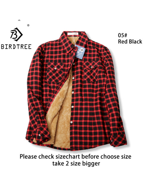 Velvet Thick Warm Women&#39;s Plaid Shirt Female Long Sleeve Tops M-5XL Winter Fleece Casual Check Blouse Autumn Clothes T77710A from inkedbutterfly