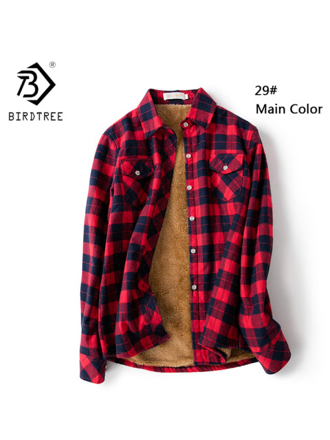 Velvet Thick Warm Women&#39;s Plaid Shirt Female Long Sleeve Tops M-5XL Winter Fleece Casual Check Blouse Autumn Clothes T77710A from inkedbutterfly