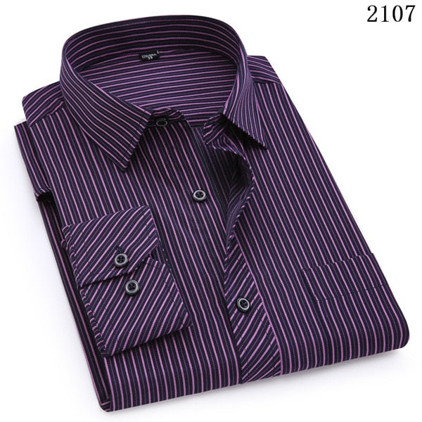 Plus Large Size 8XL 7XL 6XL 5XL 4XL Slim Fit Mens Business Casual Long Sleeved Shirt Classic Striped Male Social Dress Shirts