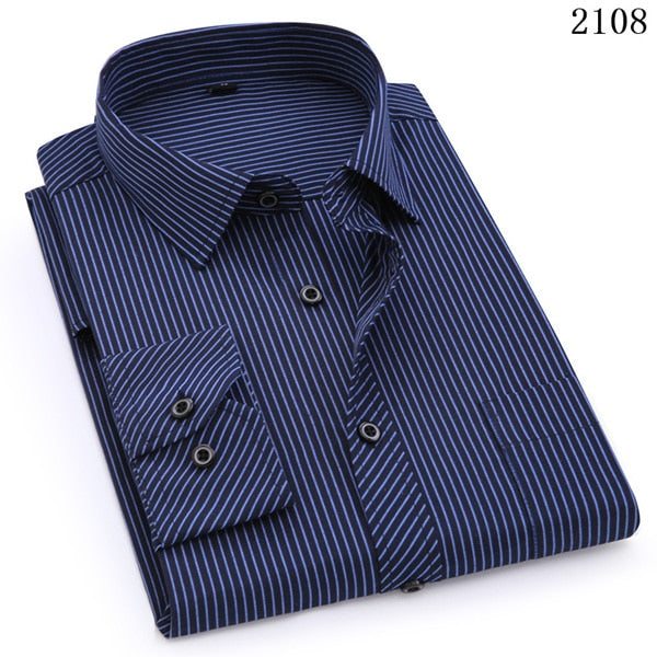 Plus Large Size 8XL 7XL 6XL 5XL 4XL Slim Fit Mens Business Casual Long Sleeved Shirt Classic Striped Male Social Dress Shirts